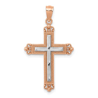 14K Rose Gold w/Rhodium Diamond-Cut Cross Pendant-D4417