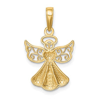 14K Polished/Textured Guardian Angel W/Heart Pendant-D4420