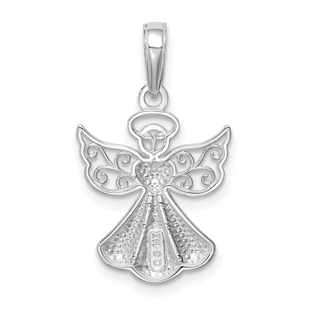 14K White Gold Polished/Textured Guardian Angel Heart Pendant-D4420W