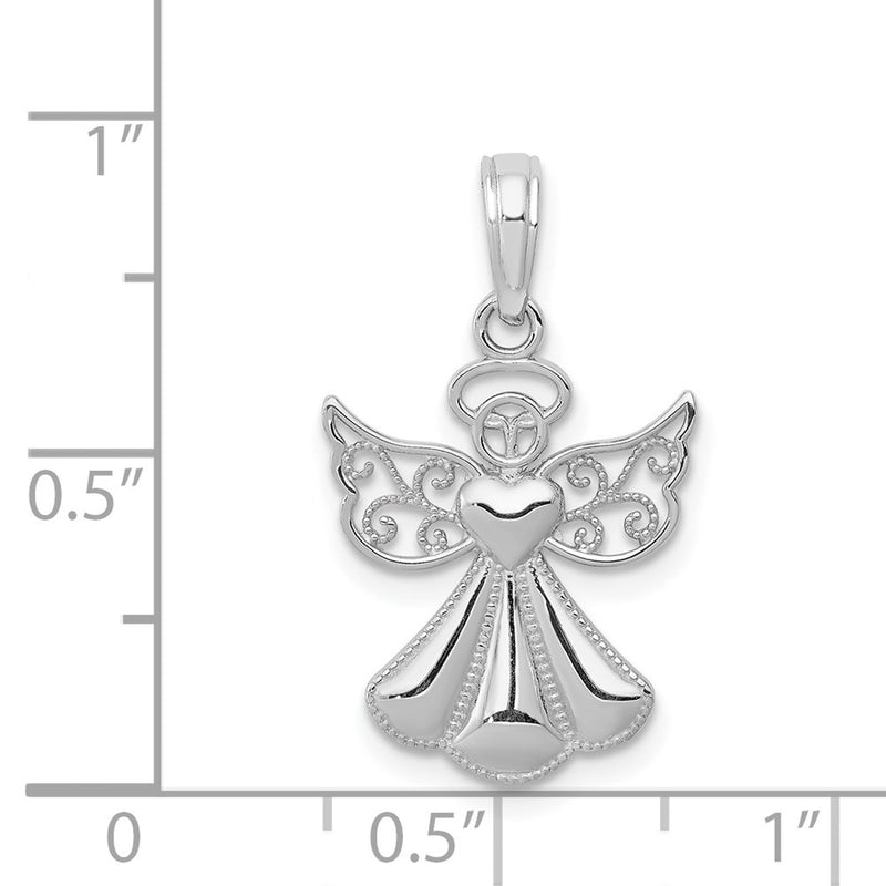 14K White Gold Polished/Textured Guardian Angel Heart Pendant-D4420W