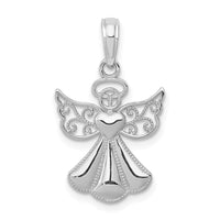 14K White Gold Polished/Textured Guardian Angel Heart Pendant-D4420W