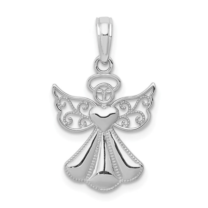 14K White Gold Polished/Textured Guardian Angel Heart Pendant-D4420W