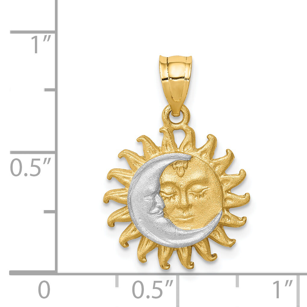 14K White Rhodium Brushed Sun and Moon Pendant-D4447