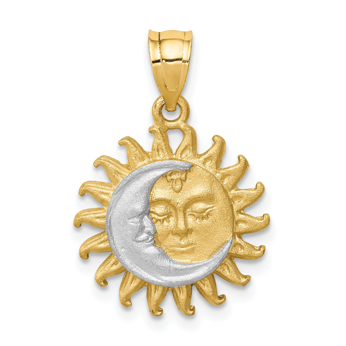 14K White Rhodium Brushed Sun and Moon Pendant-D4447