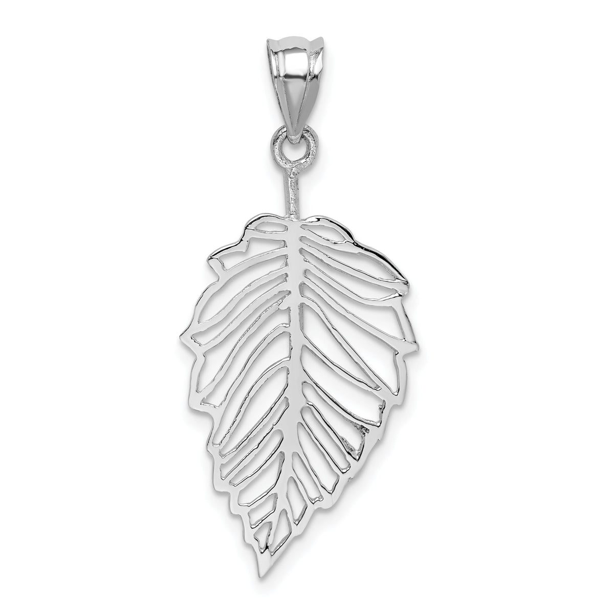 14K White Polished Leaf Pendant-D4452