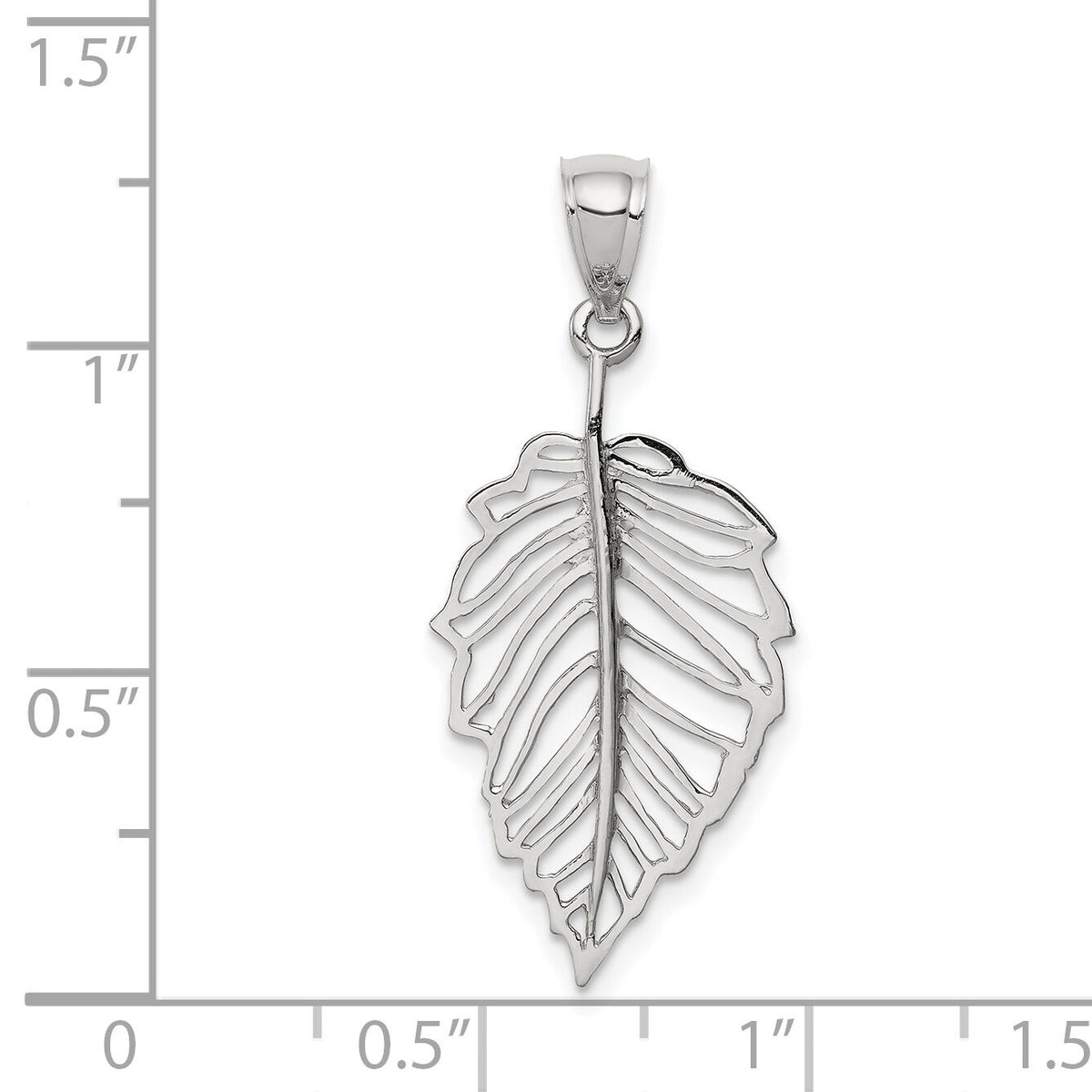 14K White Polished Leaf Pendant-D4452