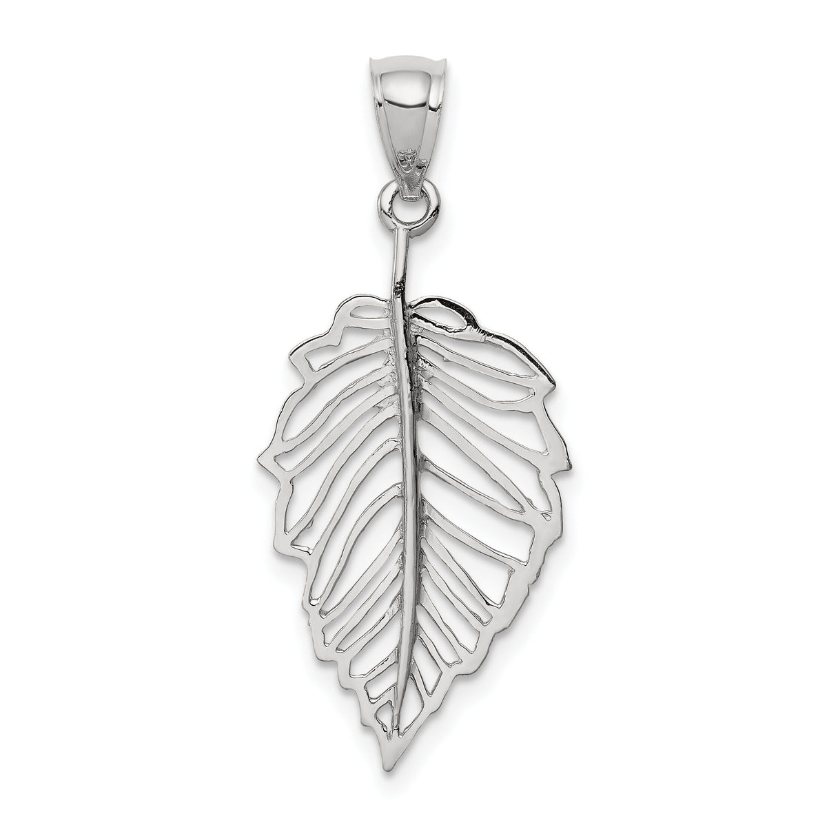 14K White Polished Leaf Pendant-D4452