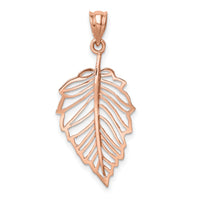 14K Rose Polished Leaf Pendant-D4454