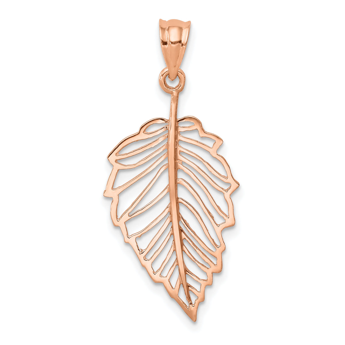 14K Rose Polished Leaf Pendant-D4454