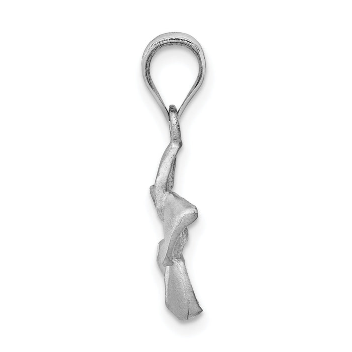 14K White Brushed and Diamond-cut Plumeria Pendant-D4465