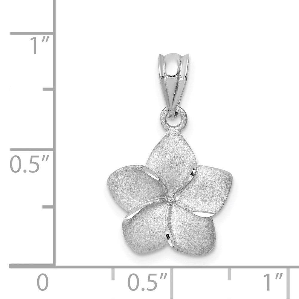 14K White Brushed and Diamond-cut Plumeria Pendant-D4465