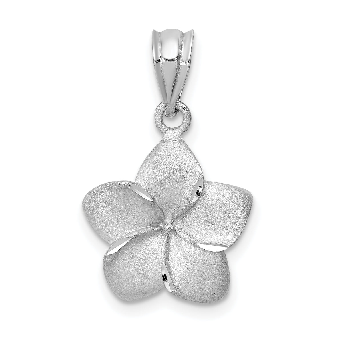 14K White Brushed and Diamond-cut Plumeria Pendant-D4465