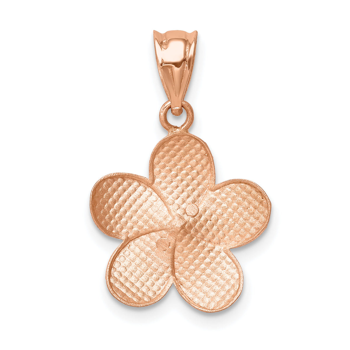 14K Rose Brushed Diamond-cut Plumeria Pendant-D4466