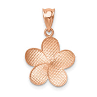 14K Rose Brushed Diamond-cut Plumeria Pendant-D4466