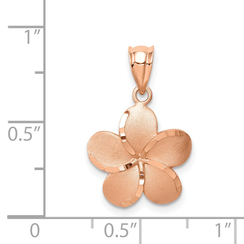 14K Rose Brushed Diamond-cut Plumeria Pendant-D4466