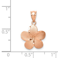 14K Rose Brushed Diamond-cut Plumeria Pendant-D4466