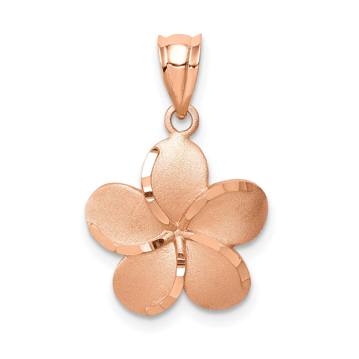 14K Rose Brushed Diamond-cut Plumeria Pendant-D4466
