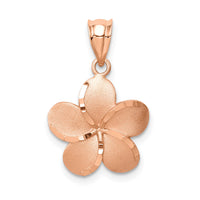 14K Rose Brushed Diamond-cut Plumeria Pendant-D4466