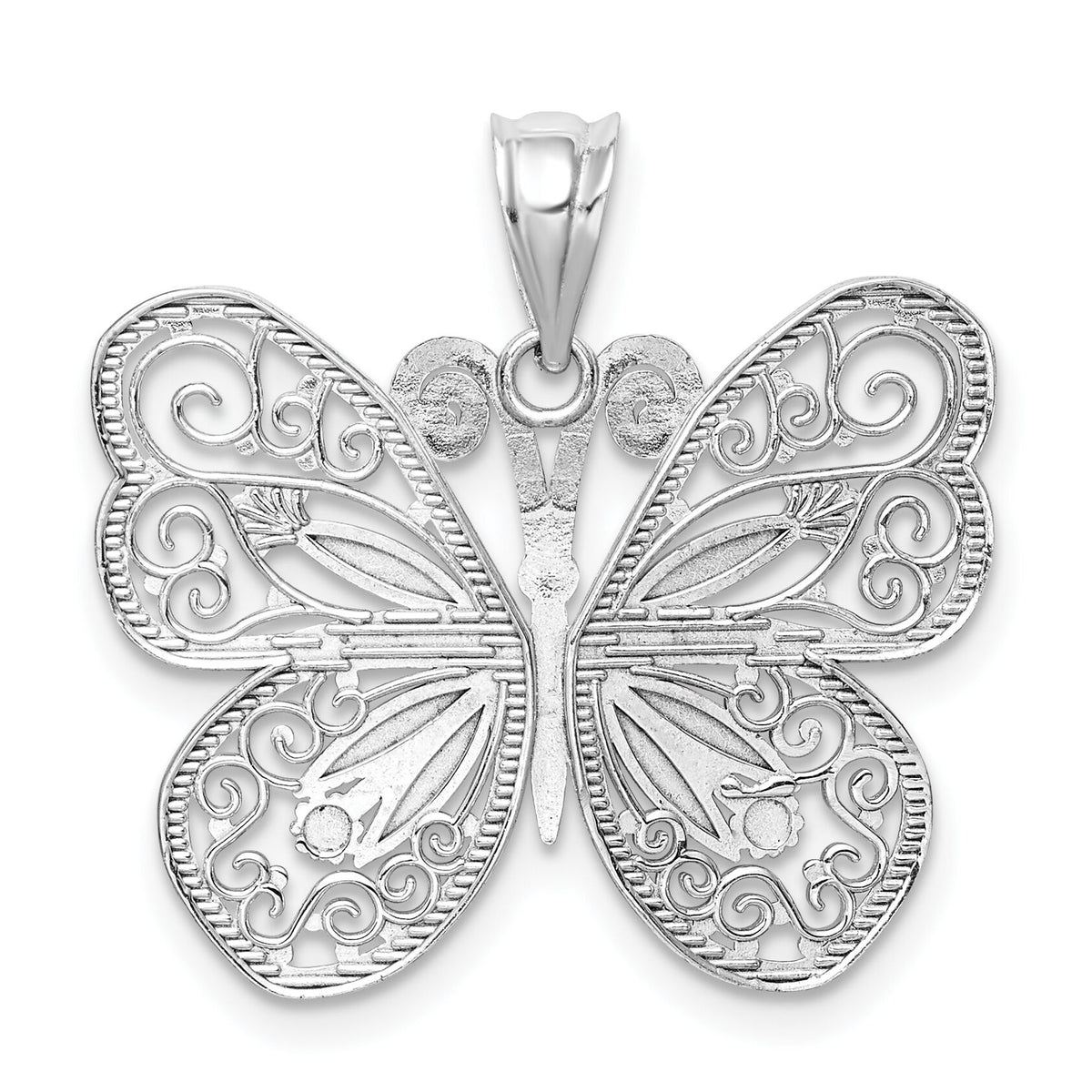 14K White Polished & Diamond-cut Butterfly Pendant-D4468