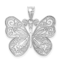 14K White Polished & Diamond-cut Butterfly Pendant-D4468