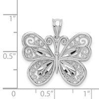 14K White Polished & Diamond-cut Butterfly Pendant-D4468