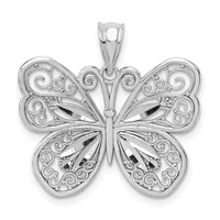14K White Polished & Diamond-cut Butterfly Pendant-D4468