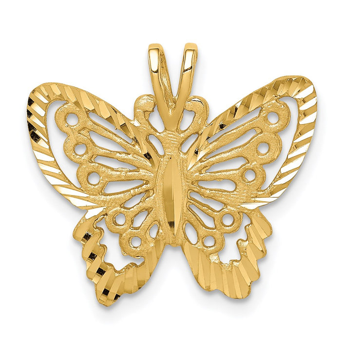 14K Brushed & Diamond-cut Butterfly Pendant-D4470