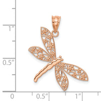 14K Rose Filigree Dragonfly Pendant-D4472