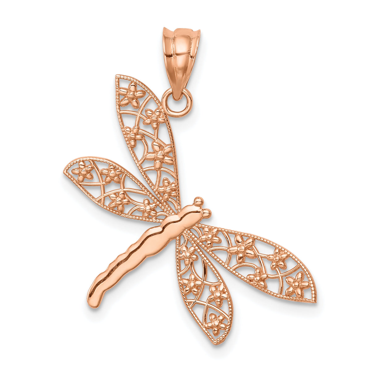 14K Rose Filigree Dragonfly Pendant-D4472