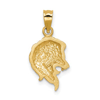 14K Brushed Diamond-cut Lion Head Pendant-D4478