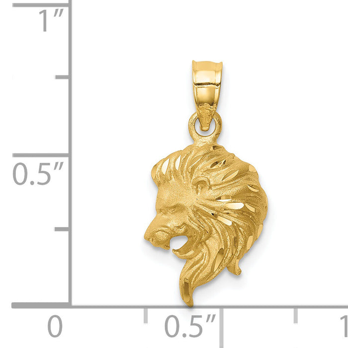 14K Brushed Diamond-cut Lion Head Pendant-D4478