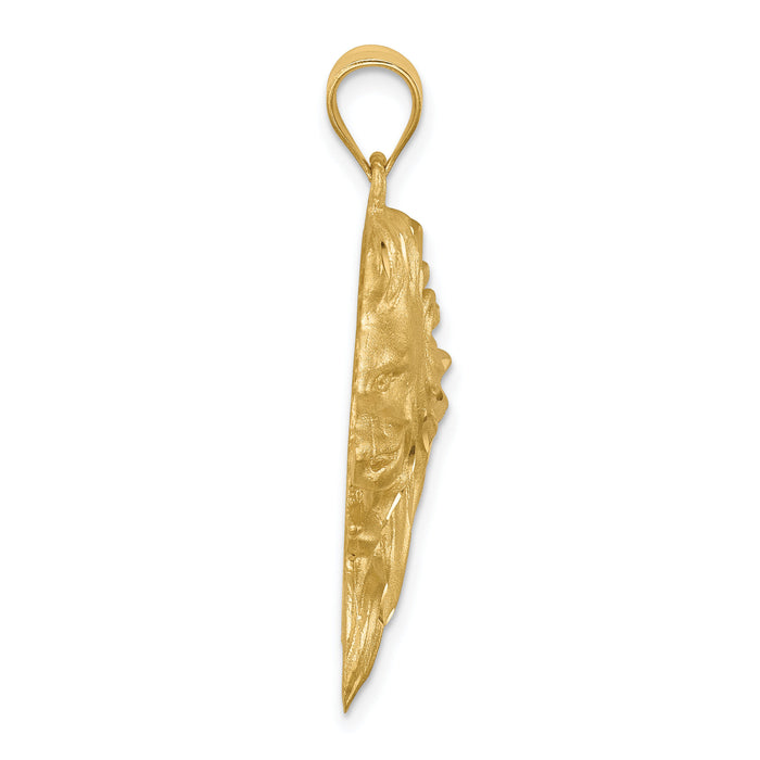 14K Brushed Diamond-cut Lion Head Pendant-D4480
