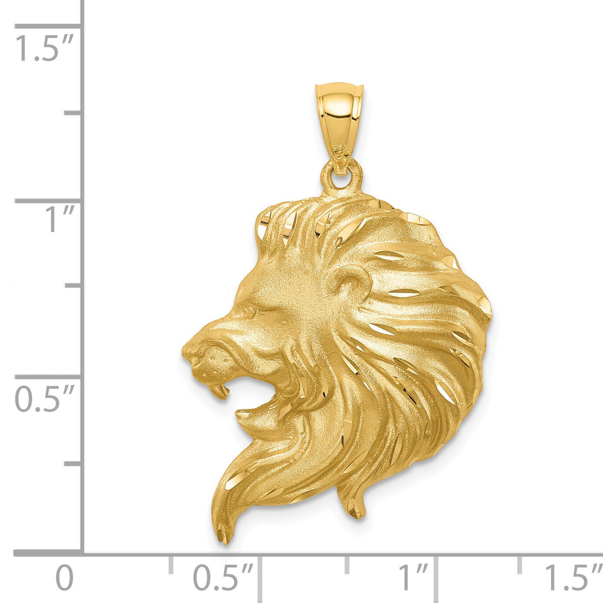 14K Brushed Diamond-cut Lion Head Pendant-D4480
