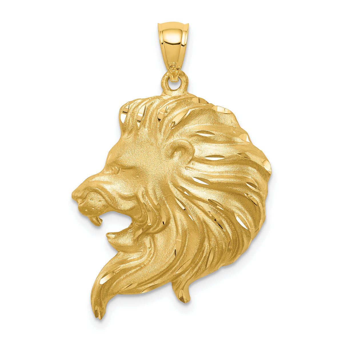 14K Brushed Diamond-cut Lion Head Pendant-D4480