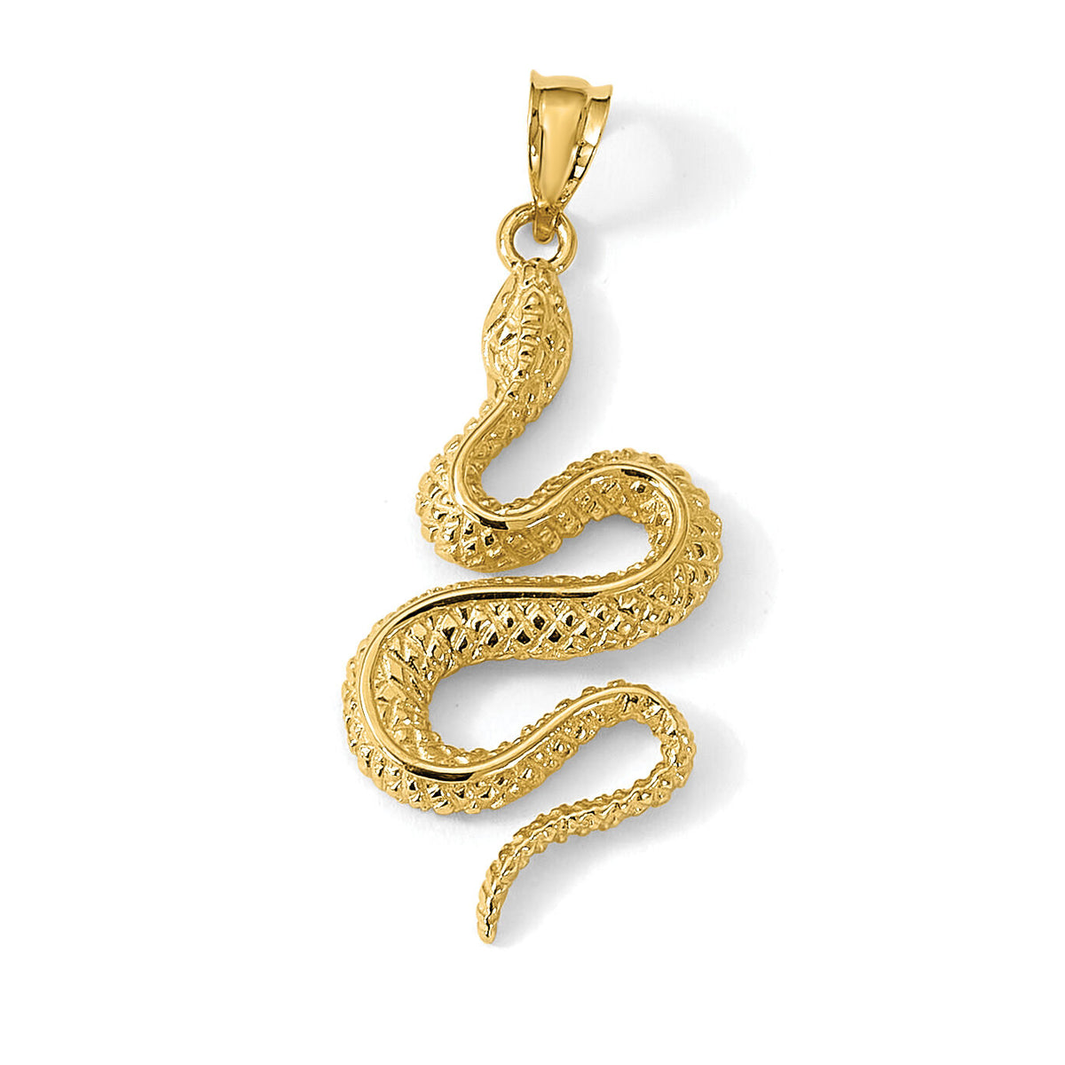 14K Polished Textured Snake Pendant-D4485