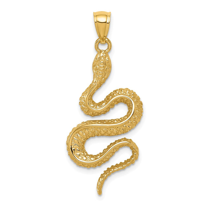 14K Polished Textured Snake Pendant-D4485