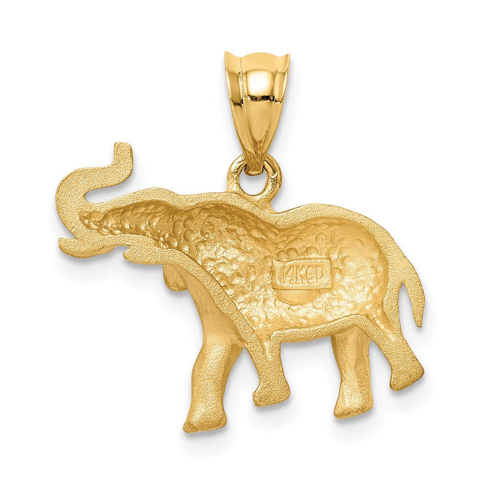 14K Brushed Diamond-cut Elephant Pendant-D4487