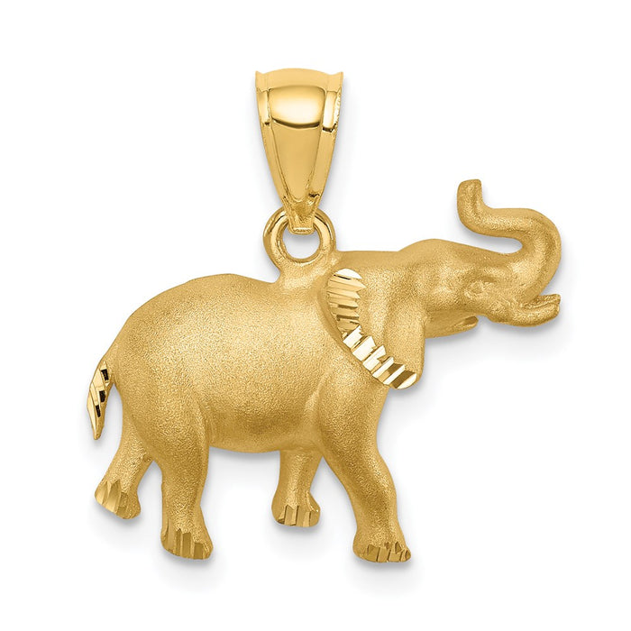 14K Brushed Diamond-cut Elephant Pendant-D4487