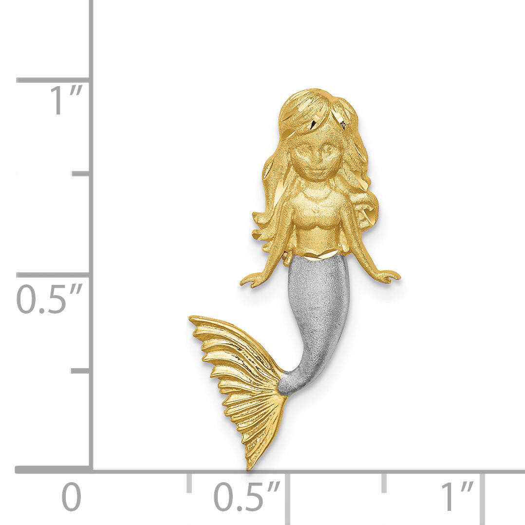 14K w/White Rhodium Brushed Diamond-Cut Mermaid Chain Slide-D4501