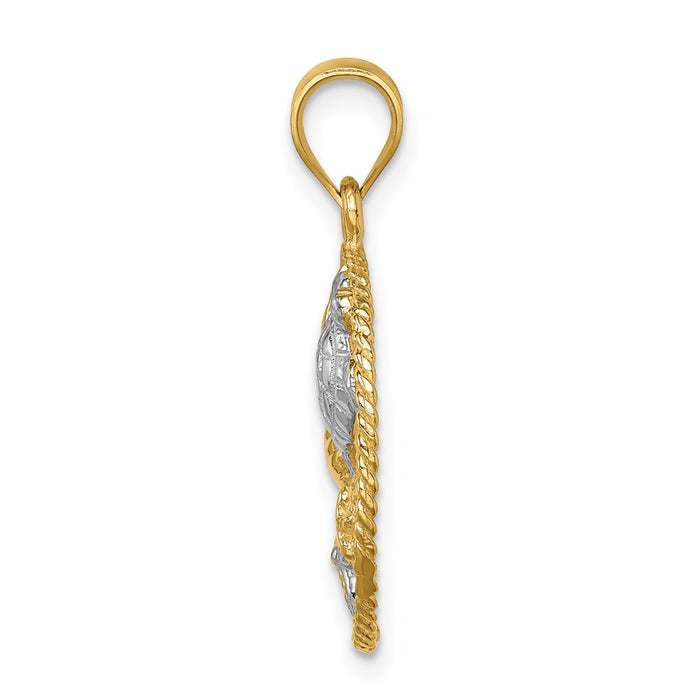 14K w/White Rhodium Polished Sealife Pendant-D4505