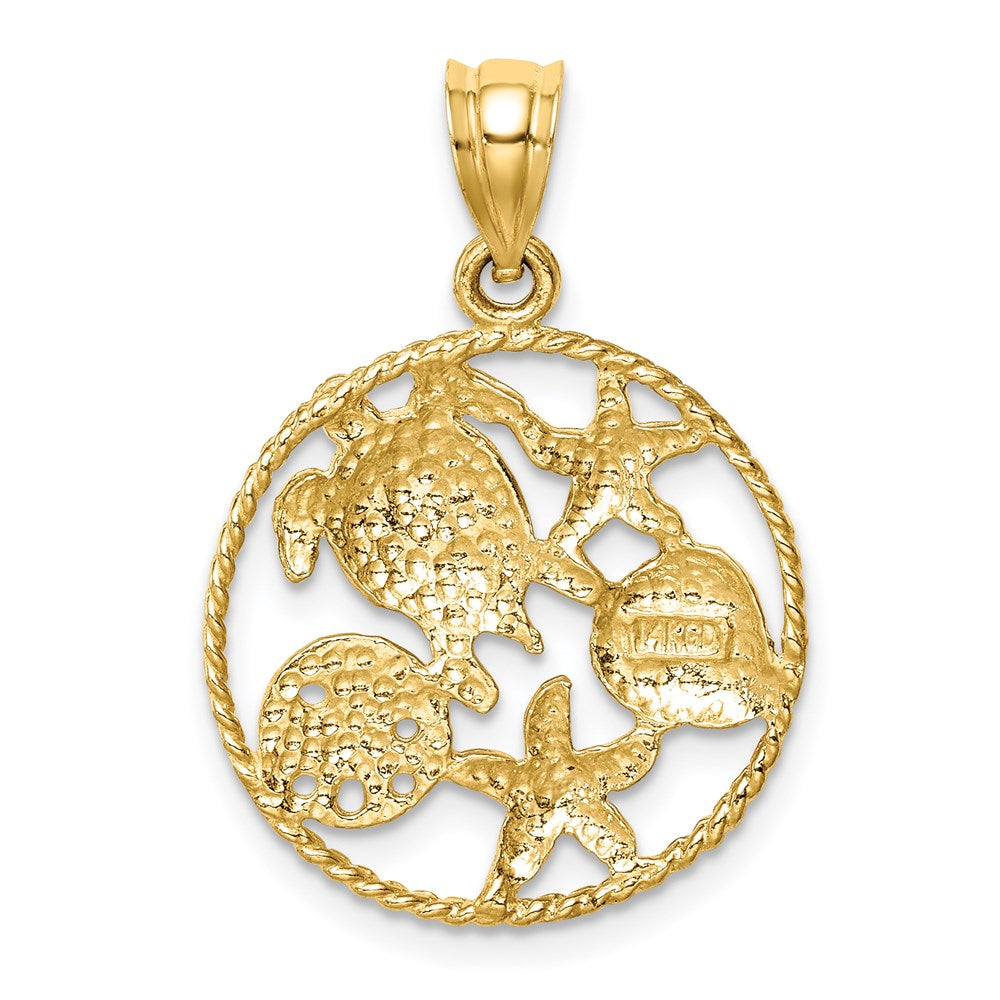 14K w/White Rhodium Polished Sealife Pendant-D4505