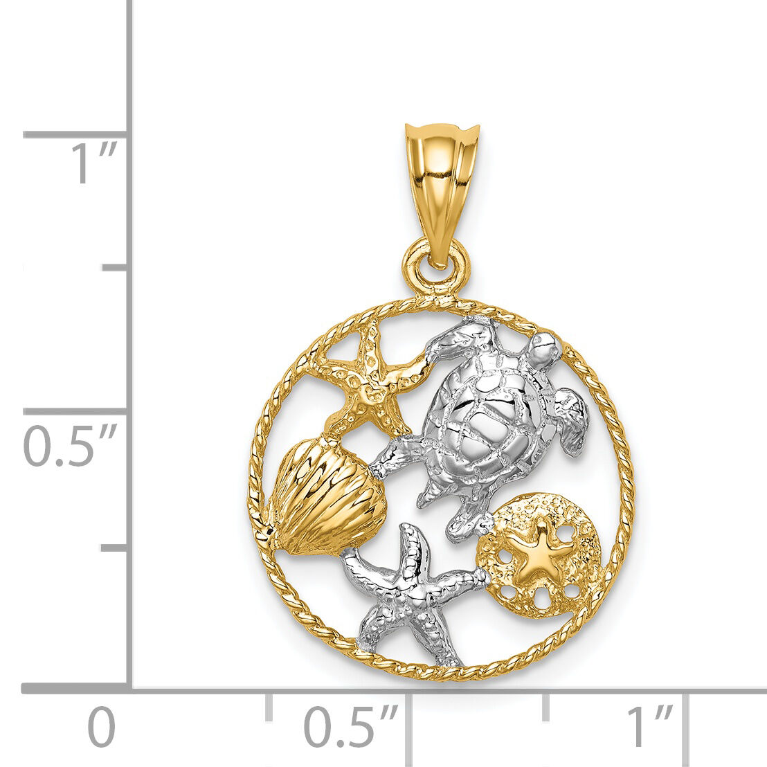 14K w/White Rhodium Polished Sealife Pendant-D4505