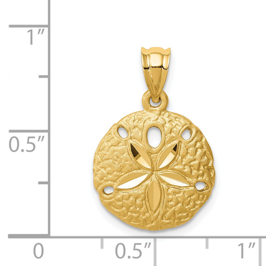 14K Brushed Diamond-Cut Sand Dollar Pendant-D4518