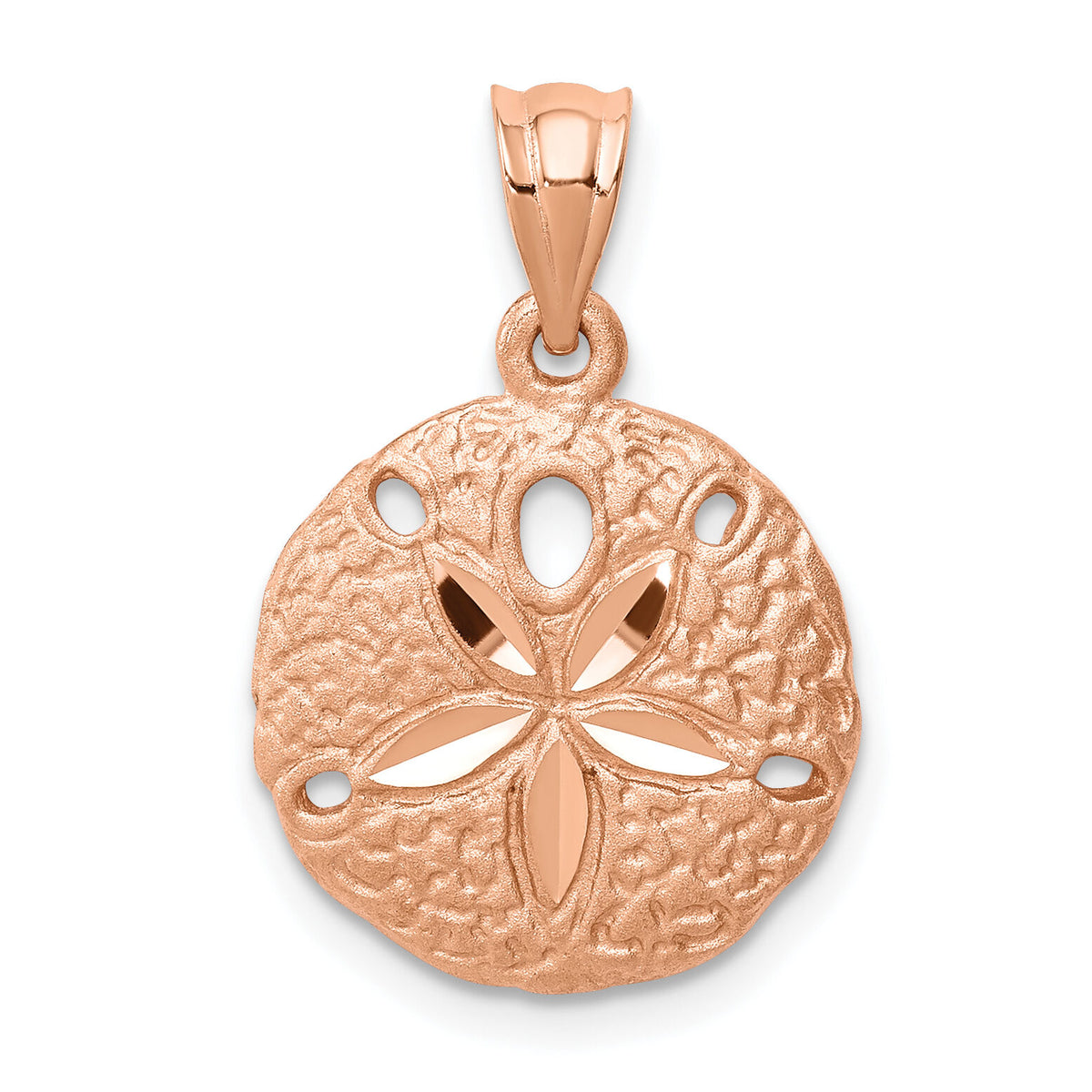 14K Rose Brushed Diamond-Cut Sand Dollar Pendant-D4519