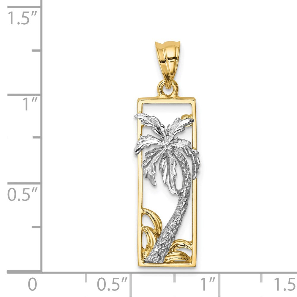 14K Two-tone Palm Tree Pendant-D4525