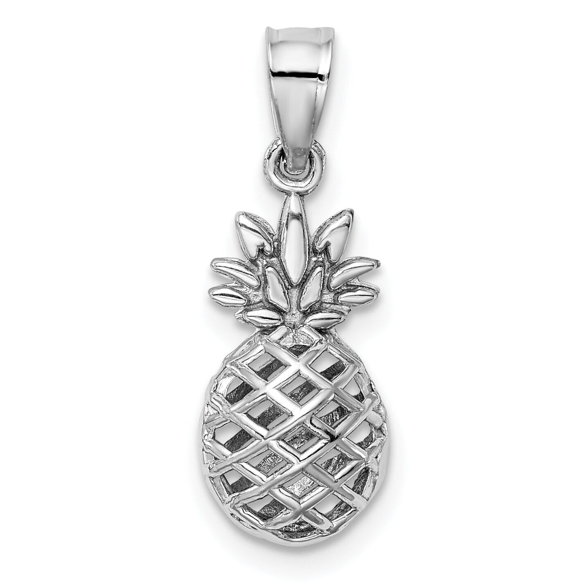 14K White Polished 3D Pineapple Pendant-D4532
