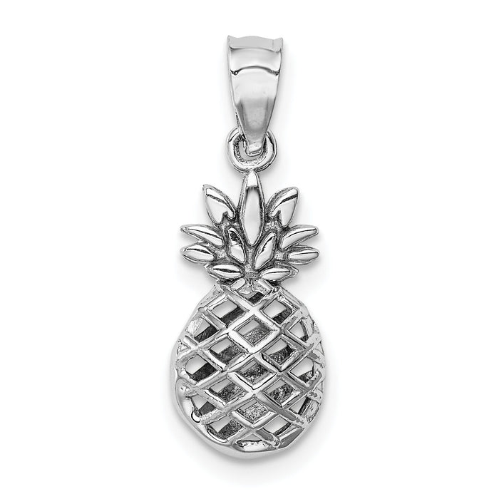 14K White Polished 3D Pineapple Pendant-D4532