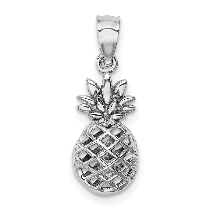 14K White Polished 3D Pineapple Pendant-D4532