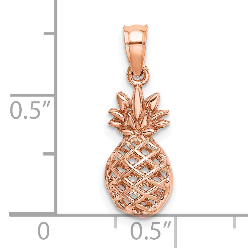 14K Rose Polished 3D Pineapple Pendant-D4533