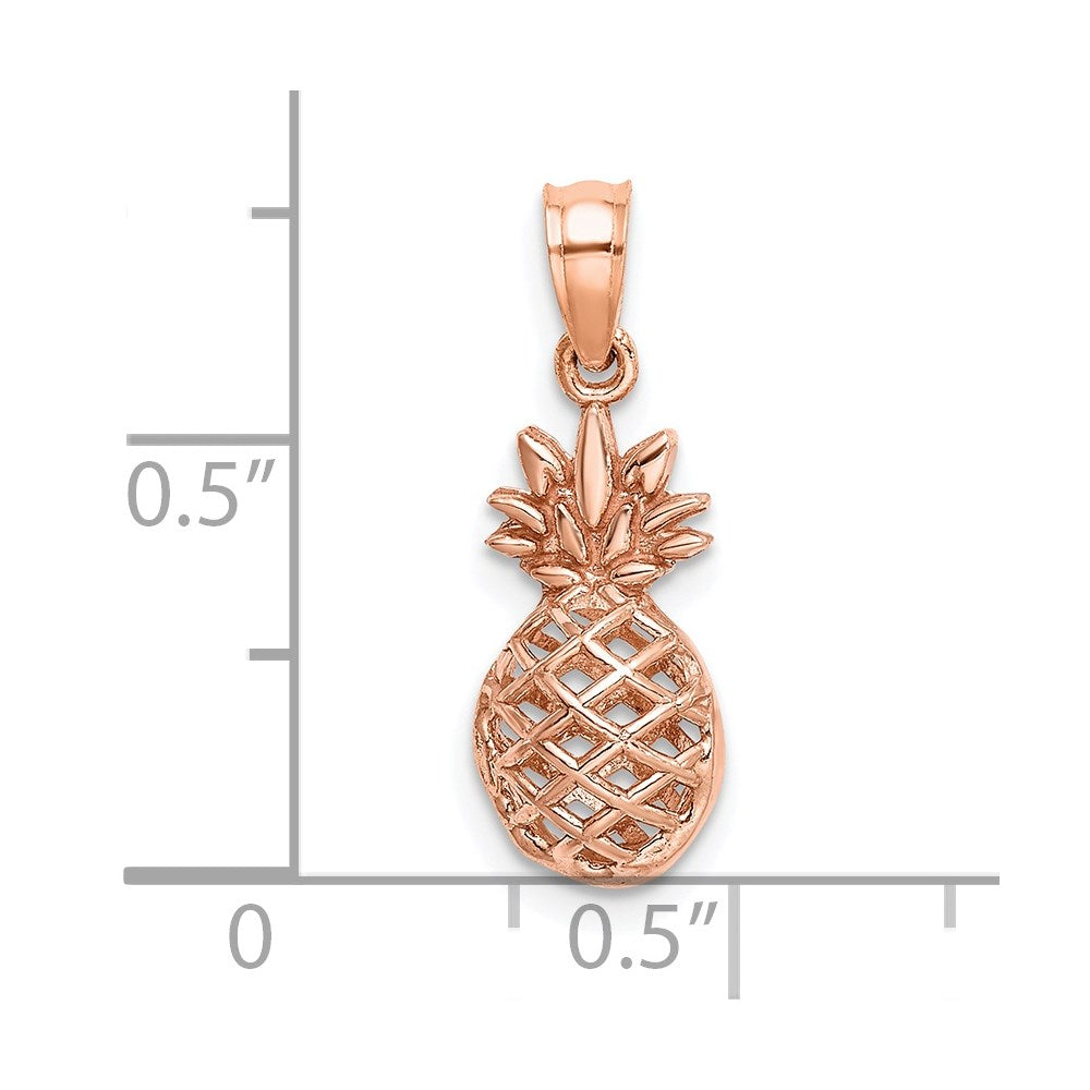 14K Rose Polished 3D Pineapple Pendant-D4533